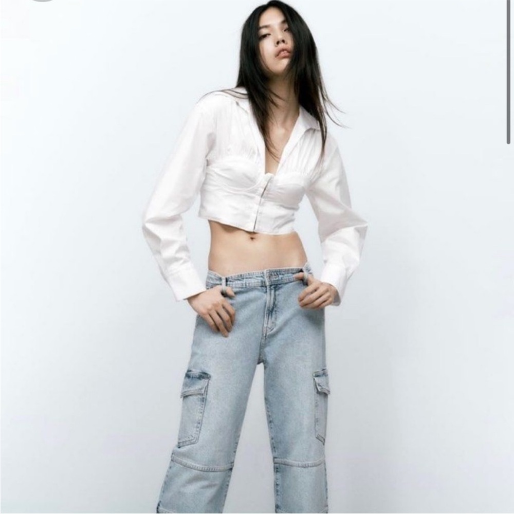 Zara long sleeve corset top in white Size: XS